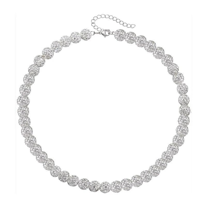 Silver | Beaded Bling Necklace for Baseball - Rhinestone Ball Beaded Necklace