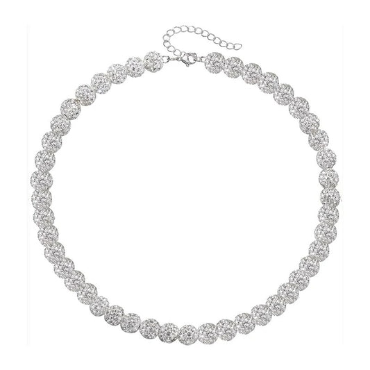 Silver | Beaded Bling Necklace for Baseball - Rhinestone Ball Beaded Necklace
