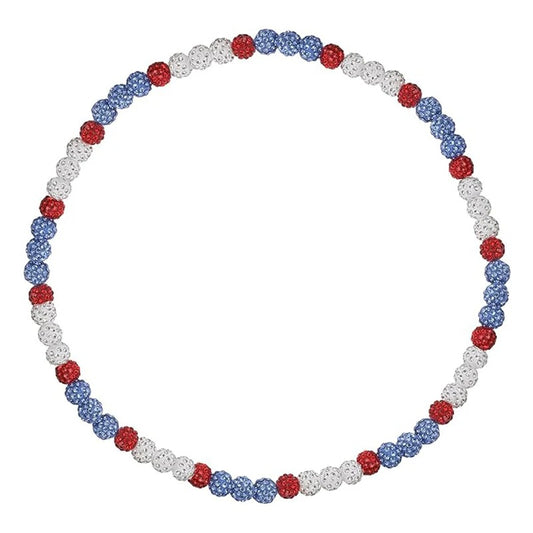RED WHITE & LIGHT BLUE | Beaded Bling Necklace for Baseball - Rhinestone Ball Beaded Necklace